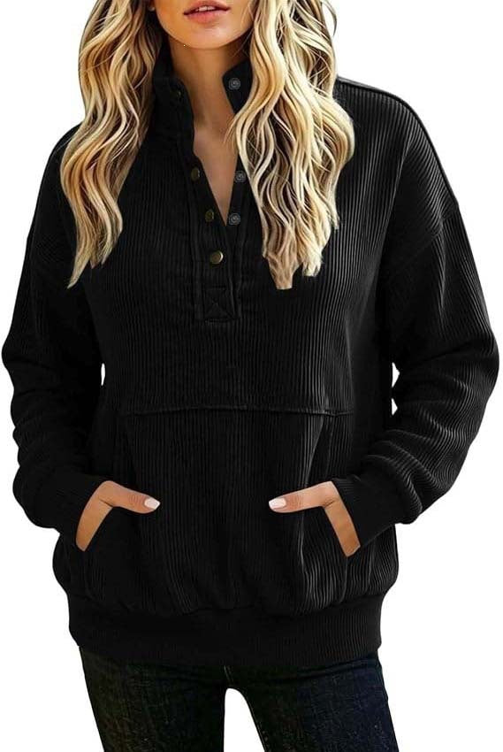 Women's Corduroy Oversized Button Pullover Sweatshirt