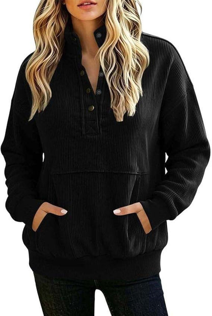 Women's Corduroy Oversized Button Pullover Sweatshirt