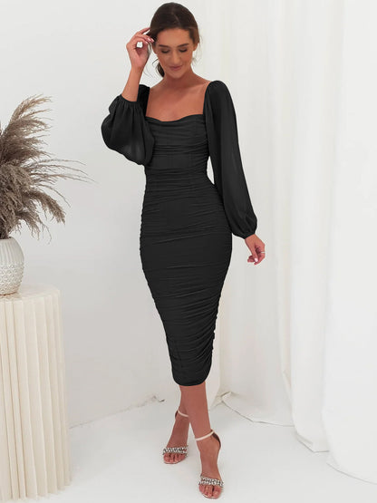 Lace Splicing Square Neck Dress Split Toast Bridesmaid