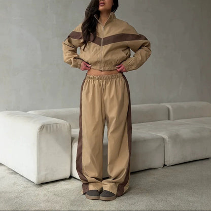 Women's Color Block Tracksuit Set Streetwear Jacket Pants