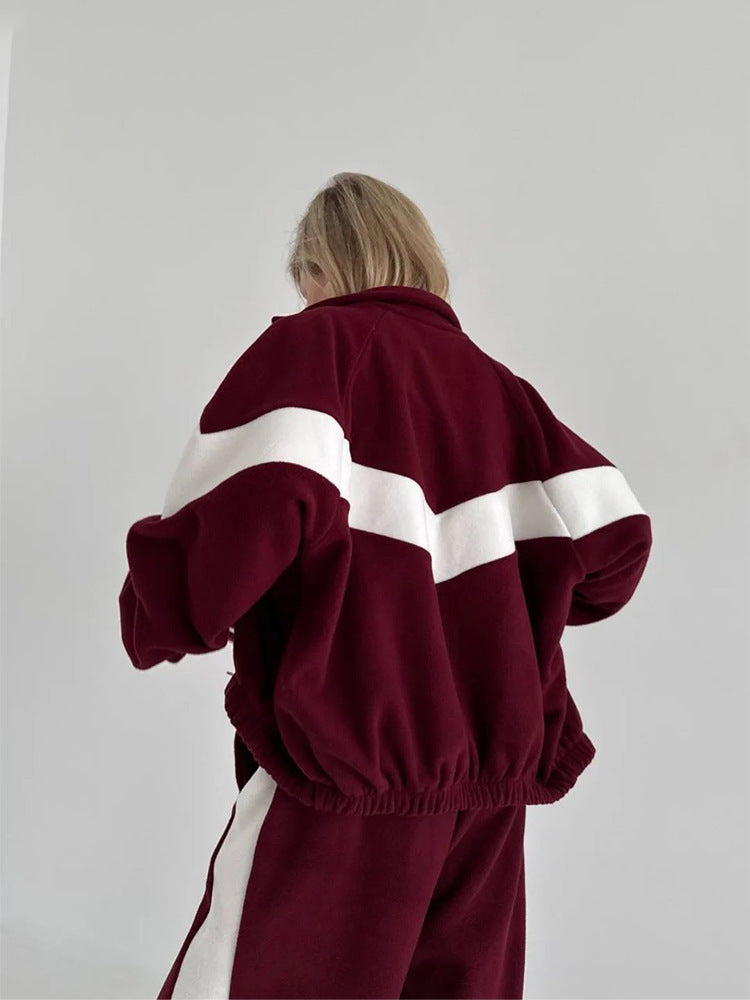 Womens Color Block Zip Up Tracksuit 2 Piece Set