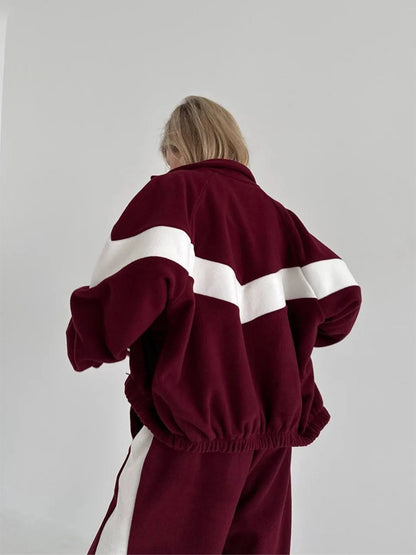 Womens Color Block Zip Up Tracksuit 2 Piece Set