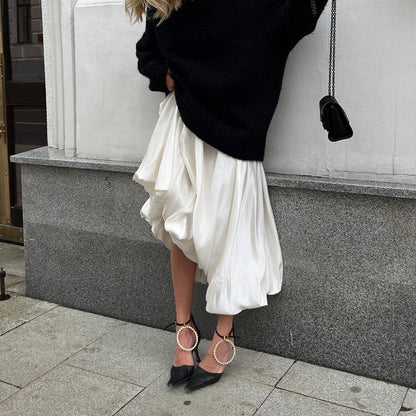Women's High Waist Balloon Midi Skirt Solid Casual Flowy