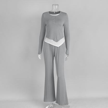 Women's Two Piece Lounge Set with Wide Leg Pants