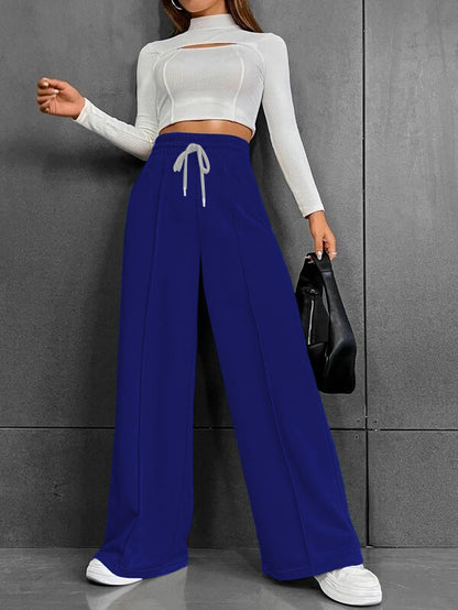 Womens High Waisted Drawstring Wide Leg Sweatpants