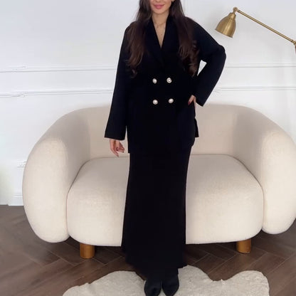 Elegant Two Piece Button Cardigan Maxi Skirt Set
