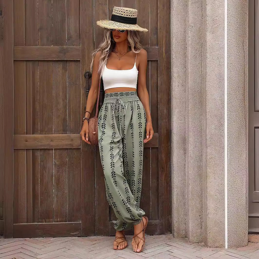 Lightweight Wide Leg Lantern Pants with Elastic Waist
