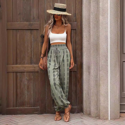 Lightweight Wide Leg Lantern Pants with Elastic Waist