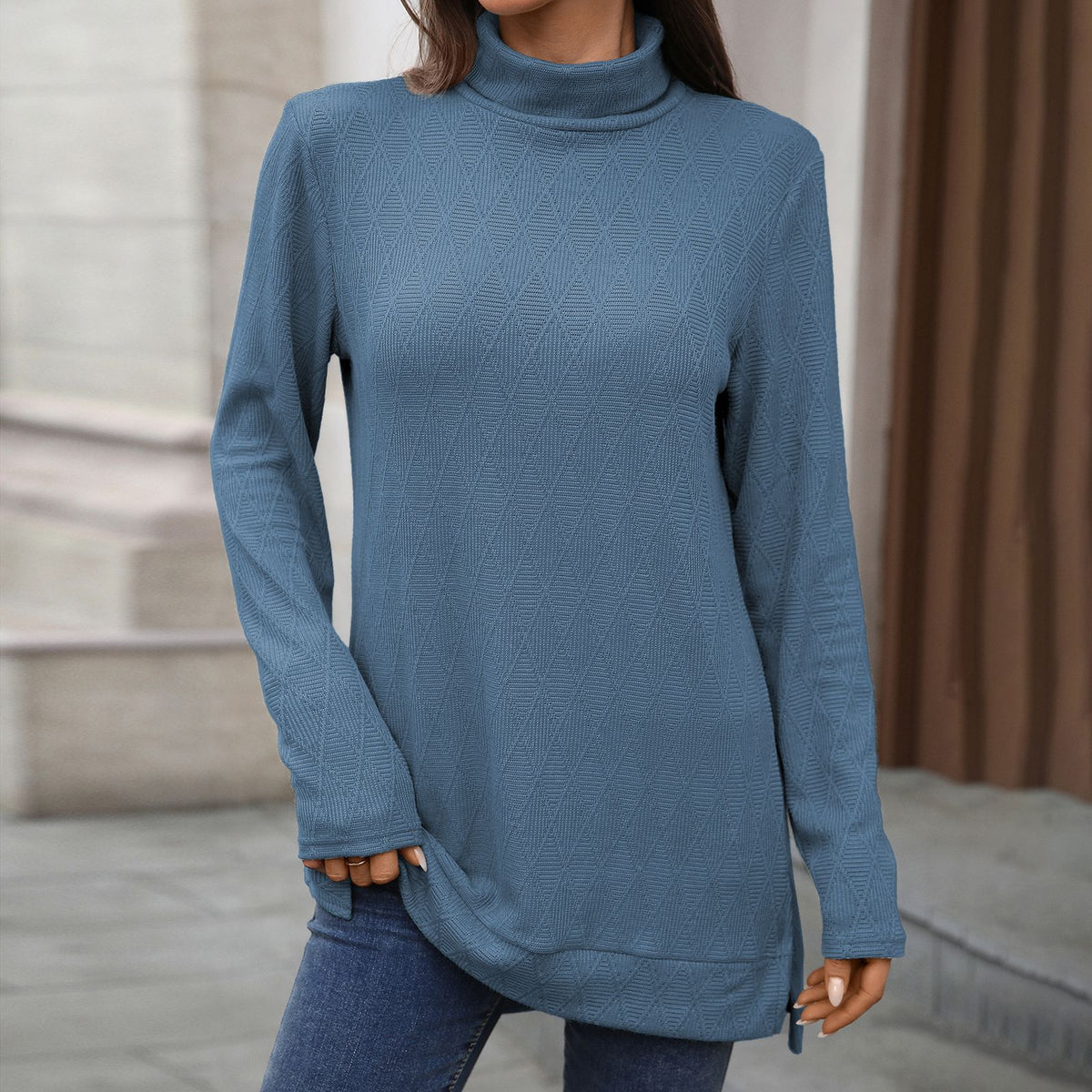 Women's Oversized Turtleneck Long Sleeve Tunic Side Slit