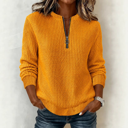 Women's Waffle Knit Half Zip Pullover Sweatshirt Top