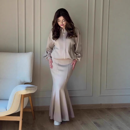 Elegant Two Piece Jacket Maxi Skirt Set