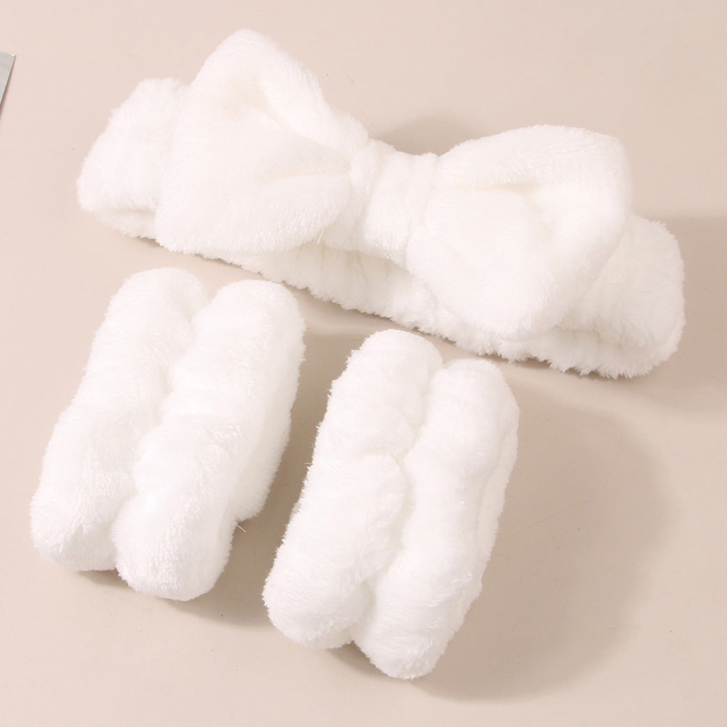Soft Bow Headband and Wristband Set for Women Spa Use