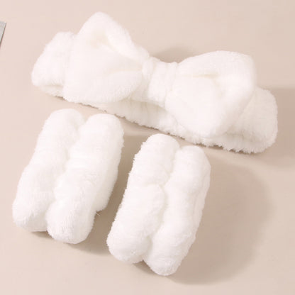 Soft Bow Headband and Wristband Set for Women Spa Use