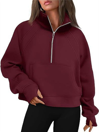 Women's Oversized Half Zip Pullover Sweatshirt Pocket