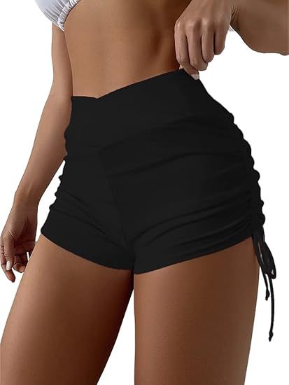 Women's High-Waist Ruched Bikini Shorts – Summer Swim Bottoms