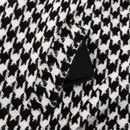 Women's Houndstooth Maxi Winter Coat Double Breasted Belted
