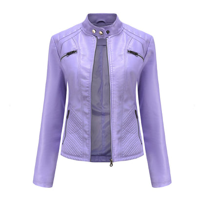 Women's Quilted Faux Leather Moto Jacket Zip Slim Fit