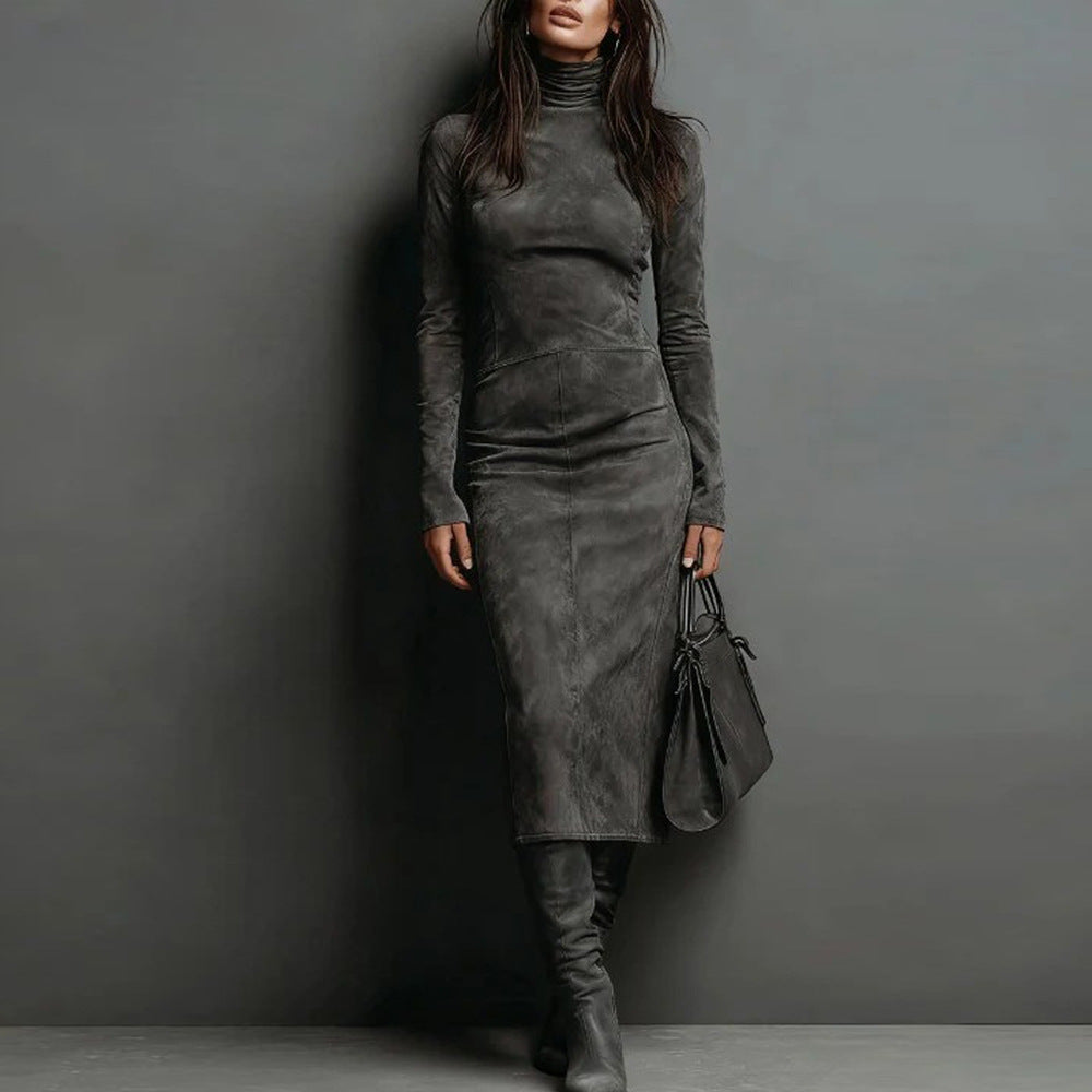 Mock Neck Long Sleeve Bodycon Midi Dress