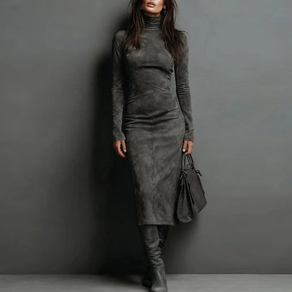 Mock Neck Long Sleeve Bodycon Midi Dress