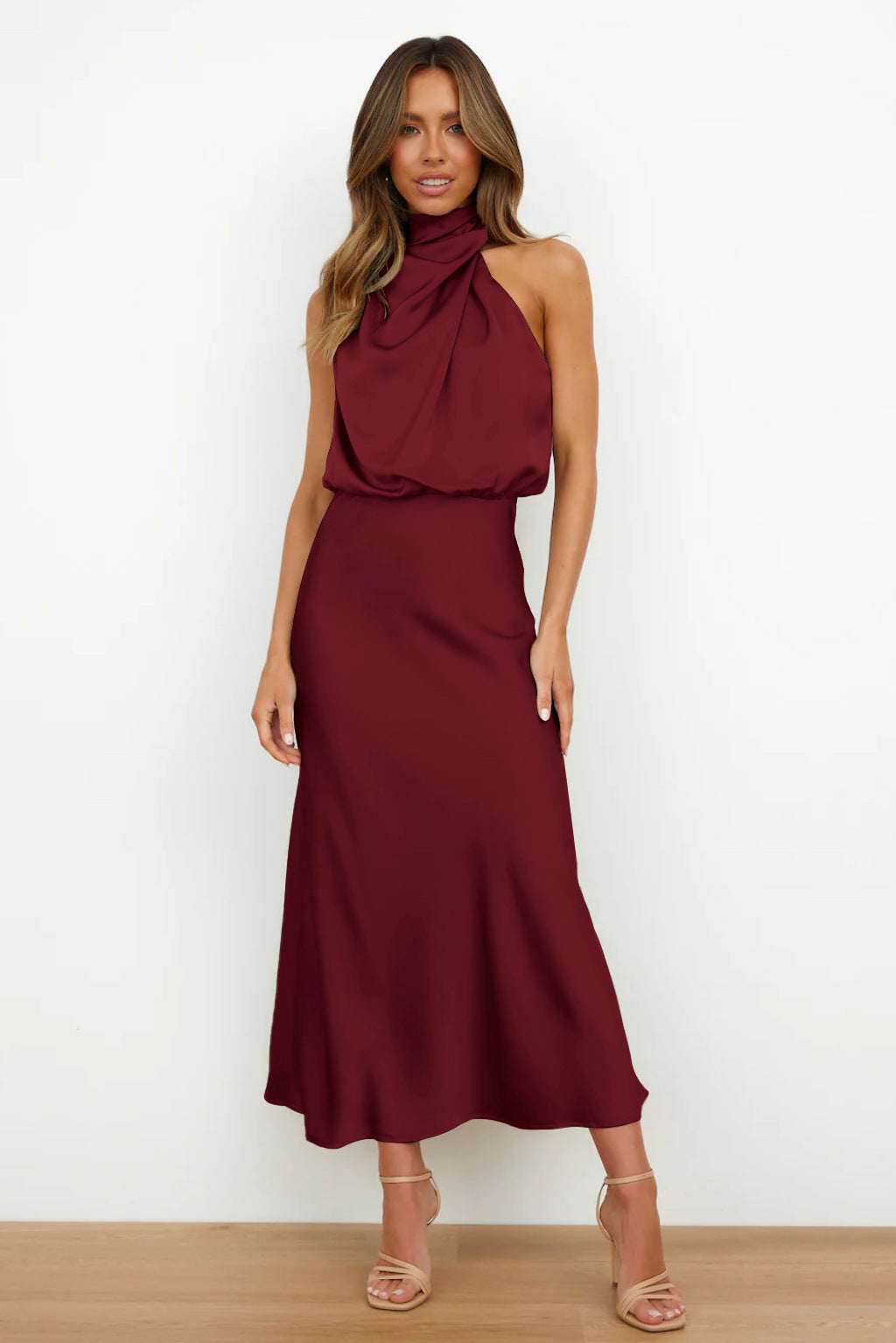 Satin Sleeveless Dress, Elegant Celebrity Evening Dress