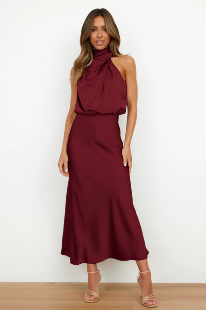 Satin Sleeveless Dress, Elegant Celebrity Evening Dress