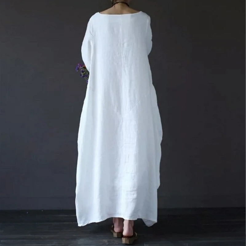 Women's Casual Loose Maxi Dress Long Sleeve Ruffle Hem Solid