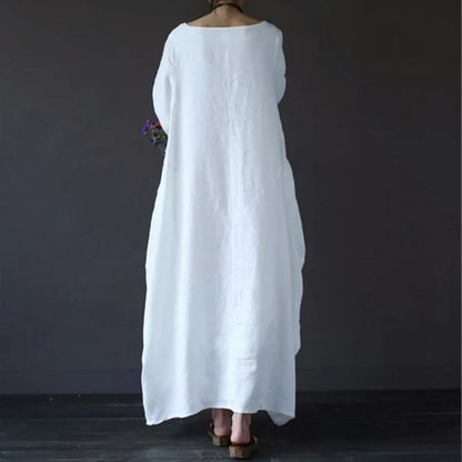 Women's Casual Loose Maxi Dress Long Sleeve Ruffle Hem Solid