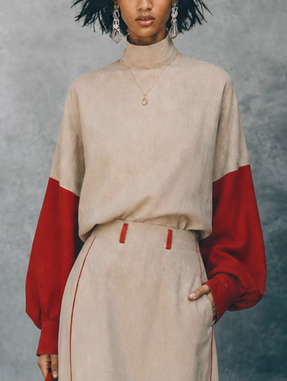 Women's Colorblock Balloon Sleeve Top & Maxi Skirt Set