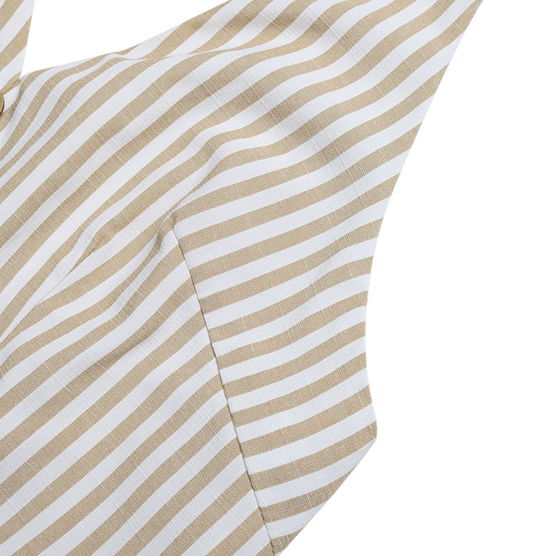 Striped Halter Romper Backless Summer Vacation Outfit