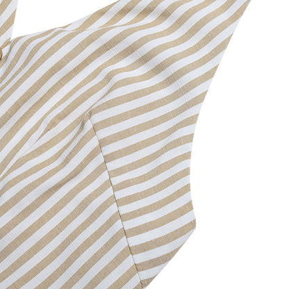 Striped Halter Romper Backless Summer Vacation Outfit