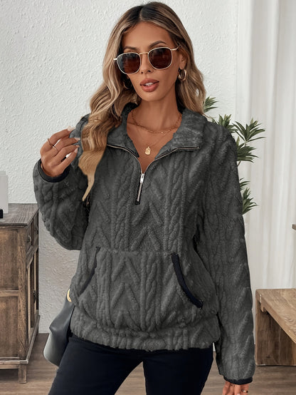 Women's Sherpa Half Zip Pullover Fleece Pocket