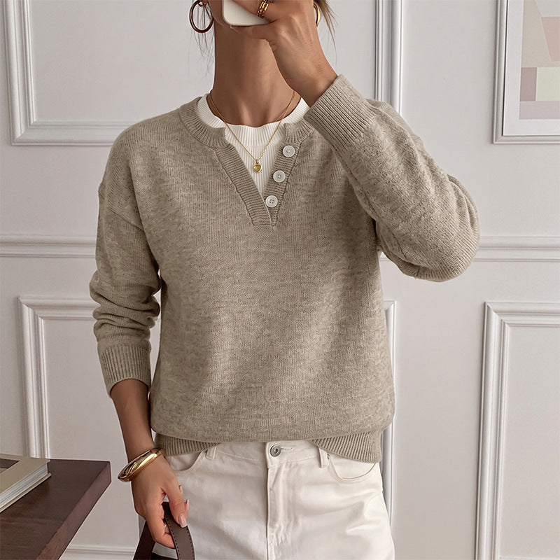 Women's Layered V Neck Sweater Oversized Casual Knit Top