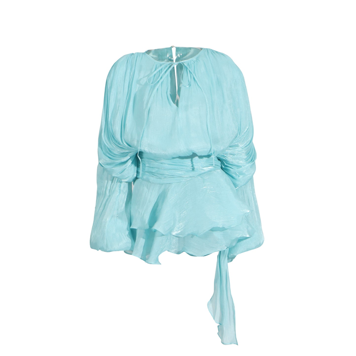 French Puff Sleeve Ruffle Mini Skirt Two Piece Set