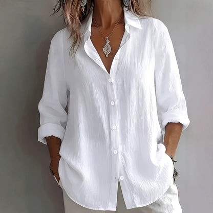 Women's Solid Button Down Shirt Long Sleeve Casual Blouse