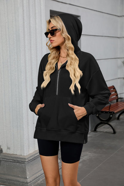 Womens Half Zip Hoodie Oversized Pocket Sweatshirt
