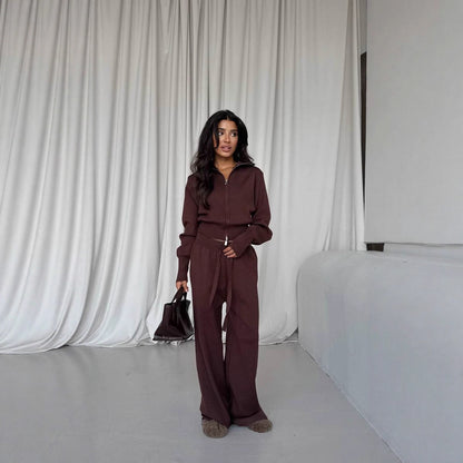 Women's Knit Zip Up Sweater & Pants Matching Set