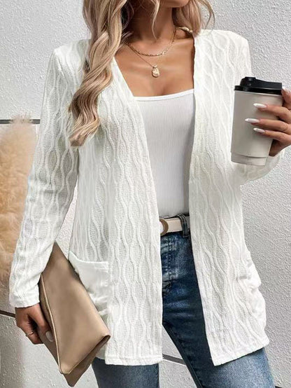 Women's Open Front Cable Knit Cardigan with Pockets
