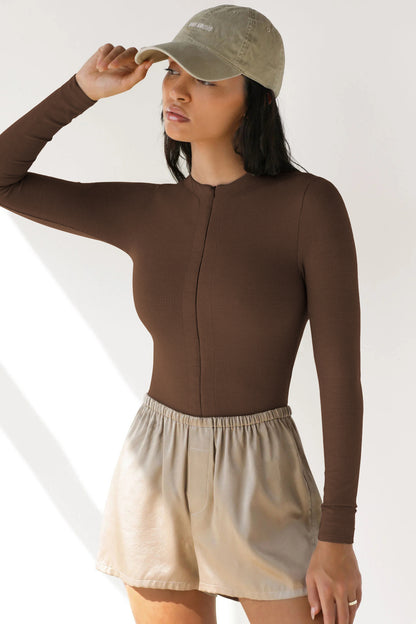 Zipper Knit Jumpsuit Versatile Tight Fit 3-Point Pants