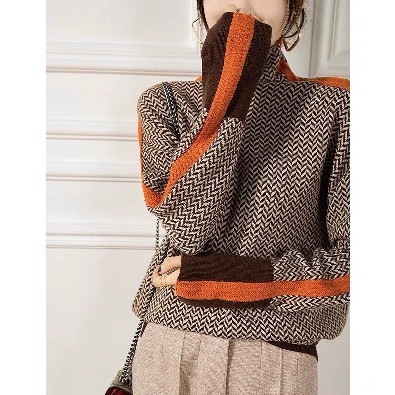 Women's Oversized Slouchy Houndstooth Turtleneck Sweater
