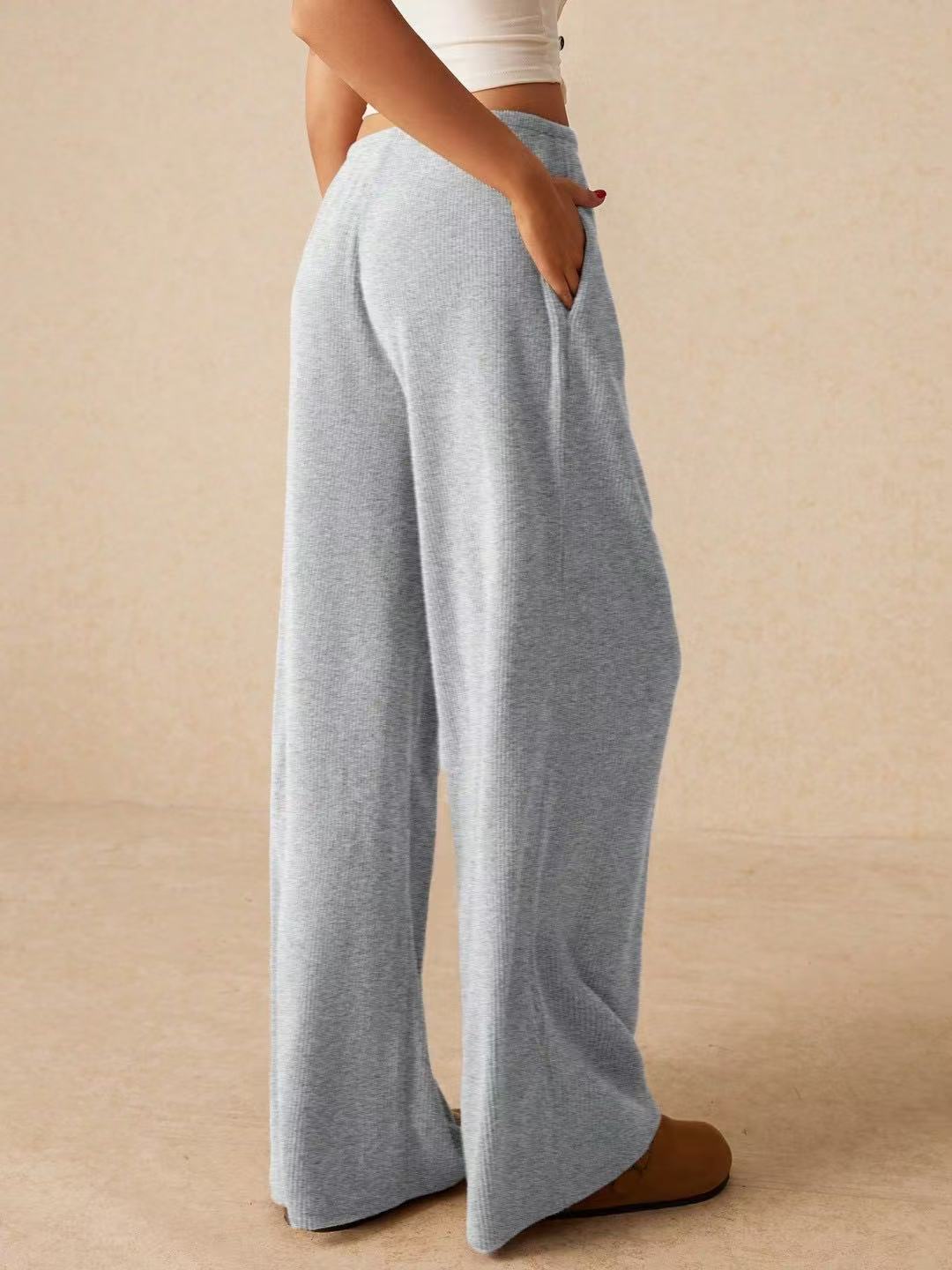 Ribbed Drawstring Wide Leg Lounge Pants