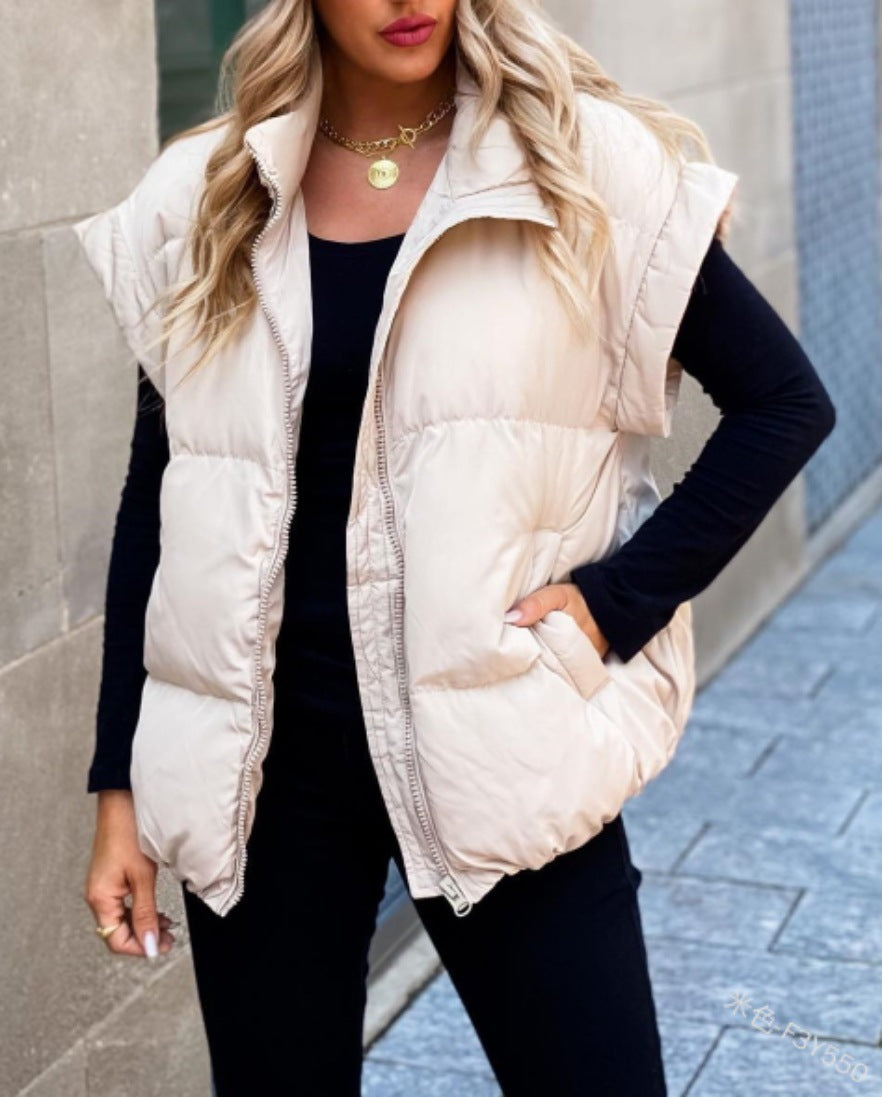 Women's Oversized Longline Puffer Vest Zip Up Pockets