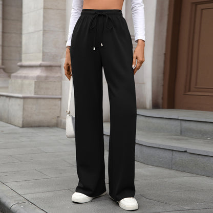 Womens Wide Leg Pants Elastic Waist Drawstring Pockets