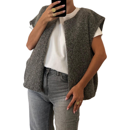 Women's V-Neck Open Front Oversized Wool-Blend Vest