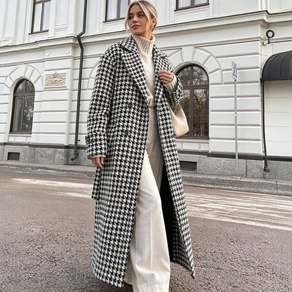 Women's Oversized Houndstooth Long Wool Blend Coat