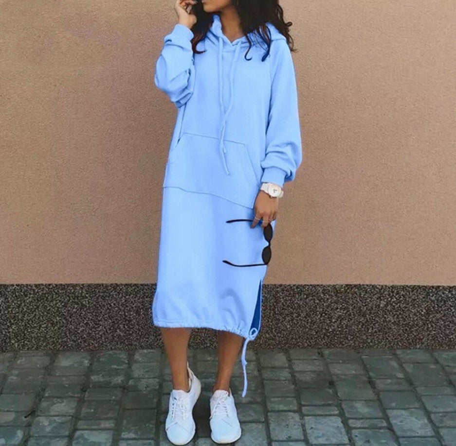 Plus Size Hoodie Sweatshirt Dress Long Sleeve Pocket