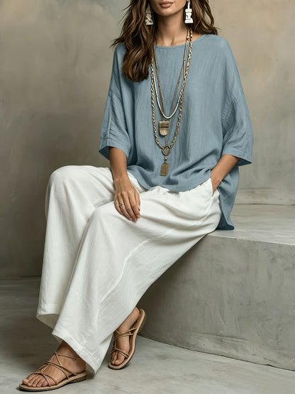 Women's Boho Color Block Two Piece Set Wide Leg Pants