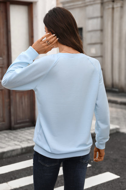 Solid V Neck Sweatshirt Oversized Ribbed Pullover