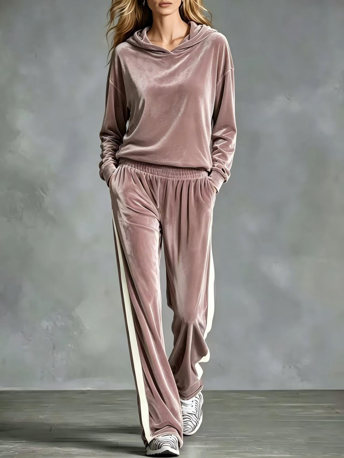 Women's Velvet Hoodie Wide Leg Pants Two Piece Lounge Set