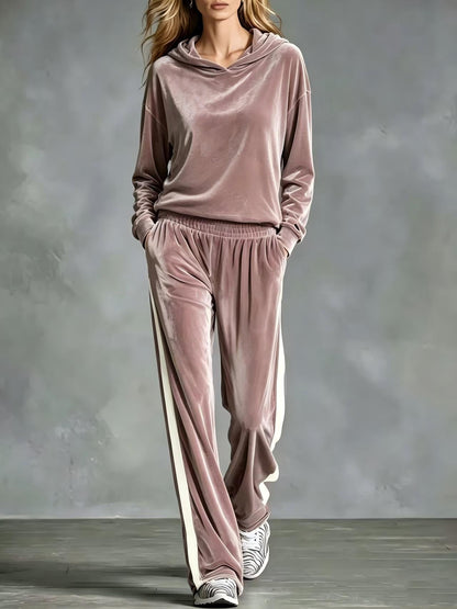 Women's Velvet Hoodie Wide Leg Pants Two Piece Lounge Set