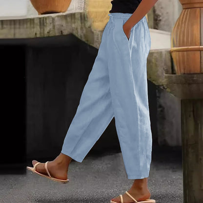 Women's Linen Cotton Drawstring Cropped Pants